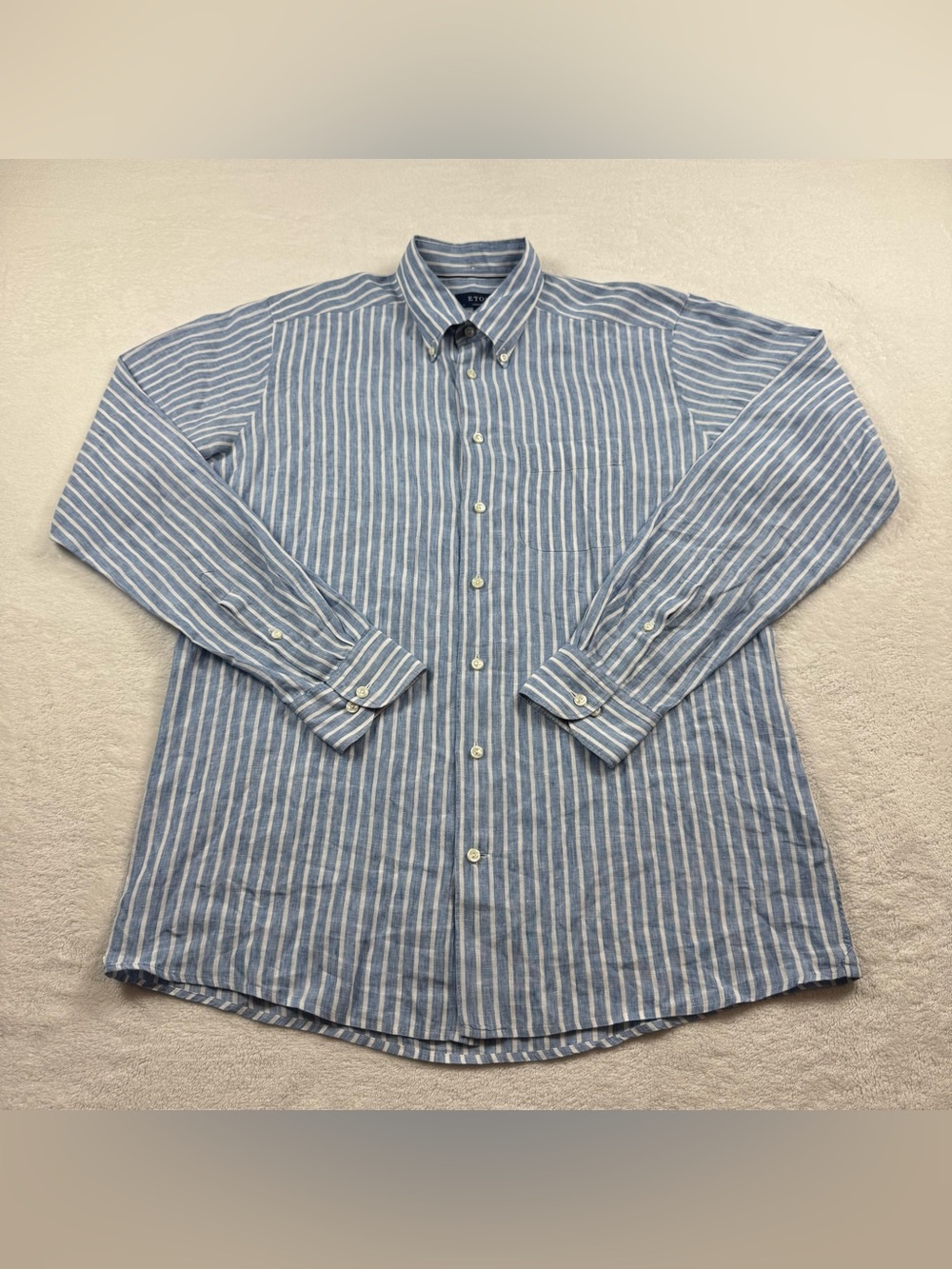 ETON contemporary 100% linen shirt men’s size 42-16 1/4 blue striped button down